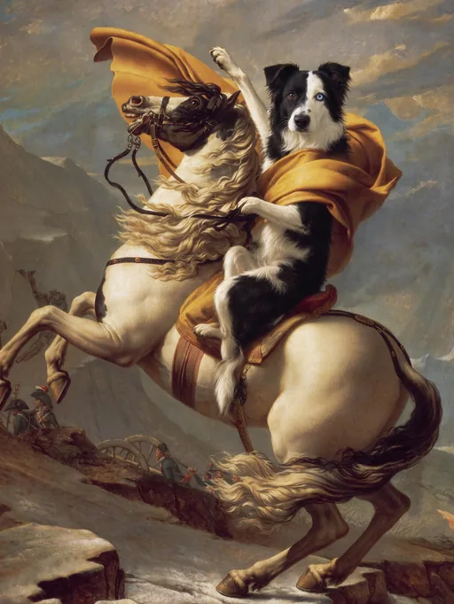 A pet painted into Napoleon Crossing the Alps