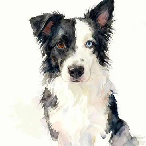 Watercolor portrait of the same Border Collie